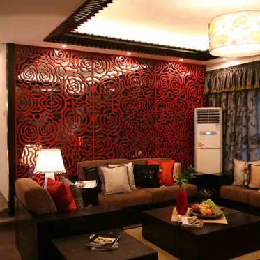 中式大红色背景墙装修装饰