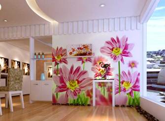浪漫花朵现代风格背景墙展示
