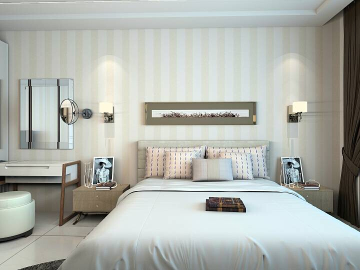 银色的美丽光泽闪烁在床面和房内装饰中，尽显优雅。