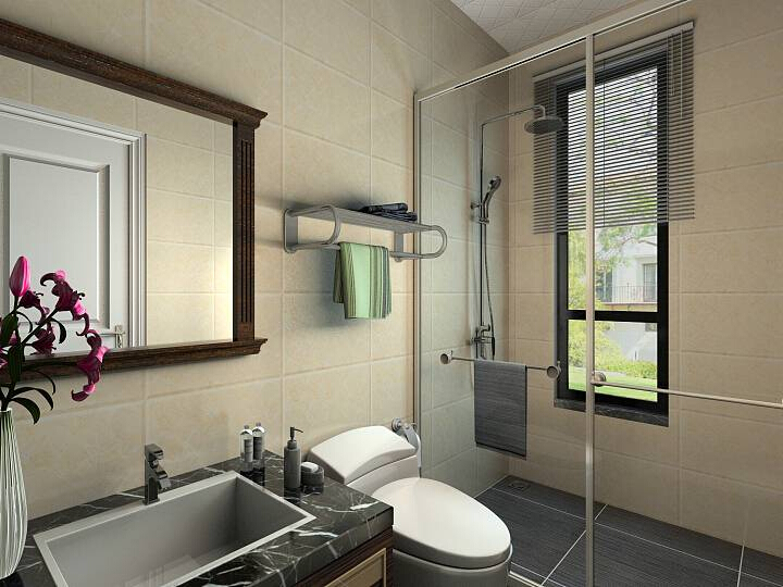 现代风装修的卫生间，功能齐全淋浴空间宽敞实用。