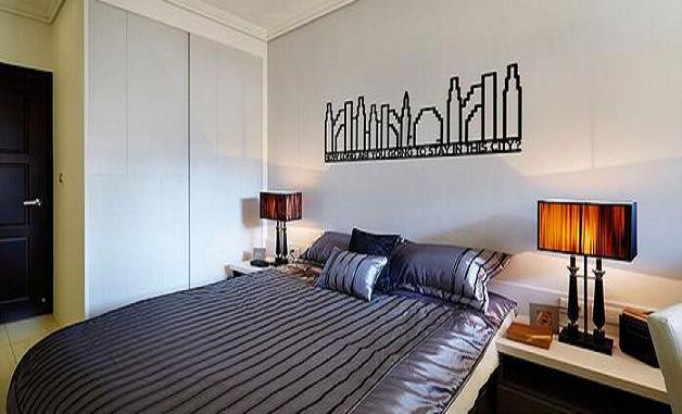 定制壁贴设计展现空间立体，简洁的空间设计营造了良好的睡眠空间。