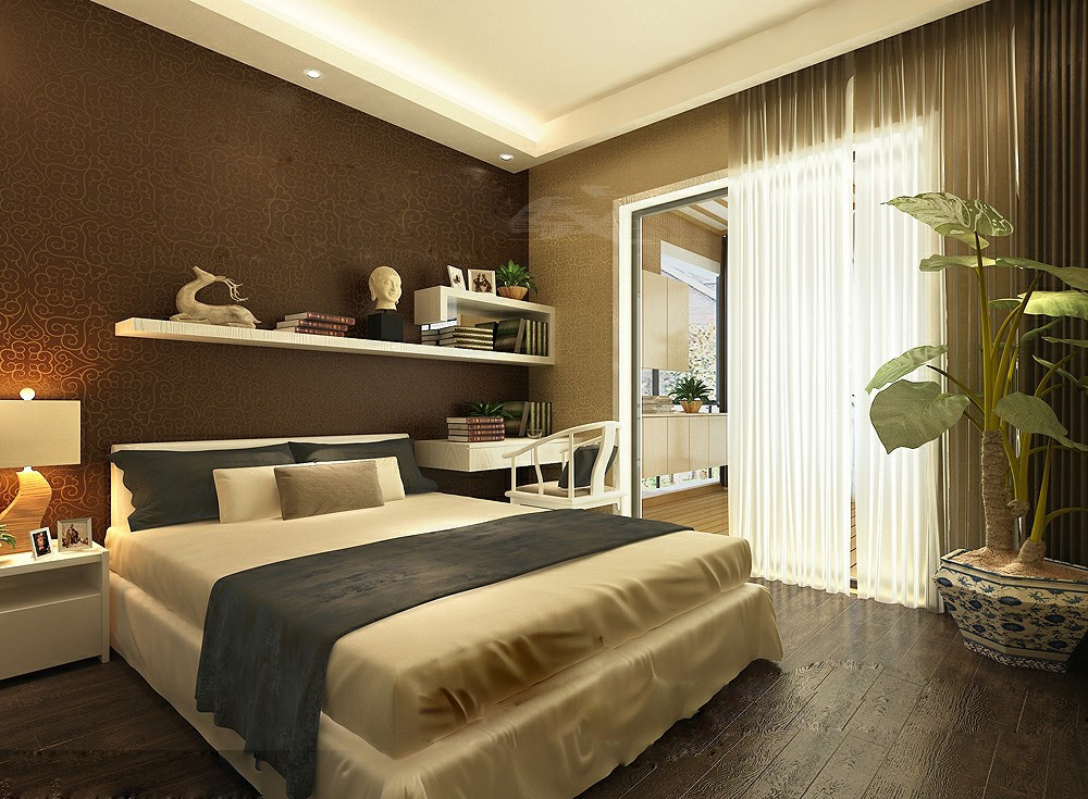 卧室的基本色调依然是以深色和白色的结合，以简洁的造型、完美的细节，营造出时尚前卫的感觉，既美观又实用。