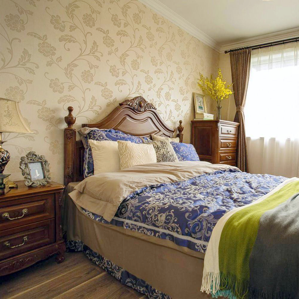 次卧室，纯纯的美式风格，考虑将来给父母过来暂住，用色偏向稳重，古朴。