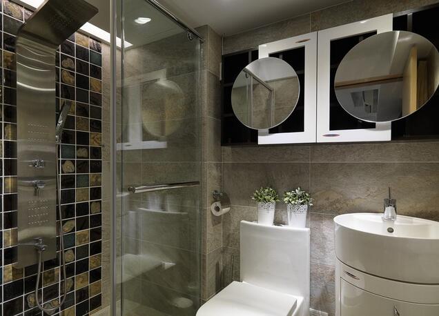 以双镜面的形式将卫浴空间有效放大，并在造型上融入了时尚的设计元素，体现了高层次的生活质感。