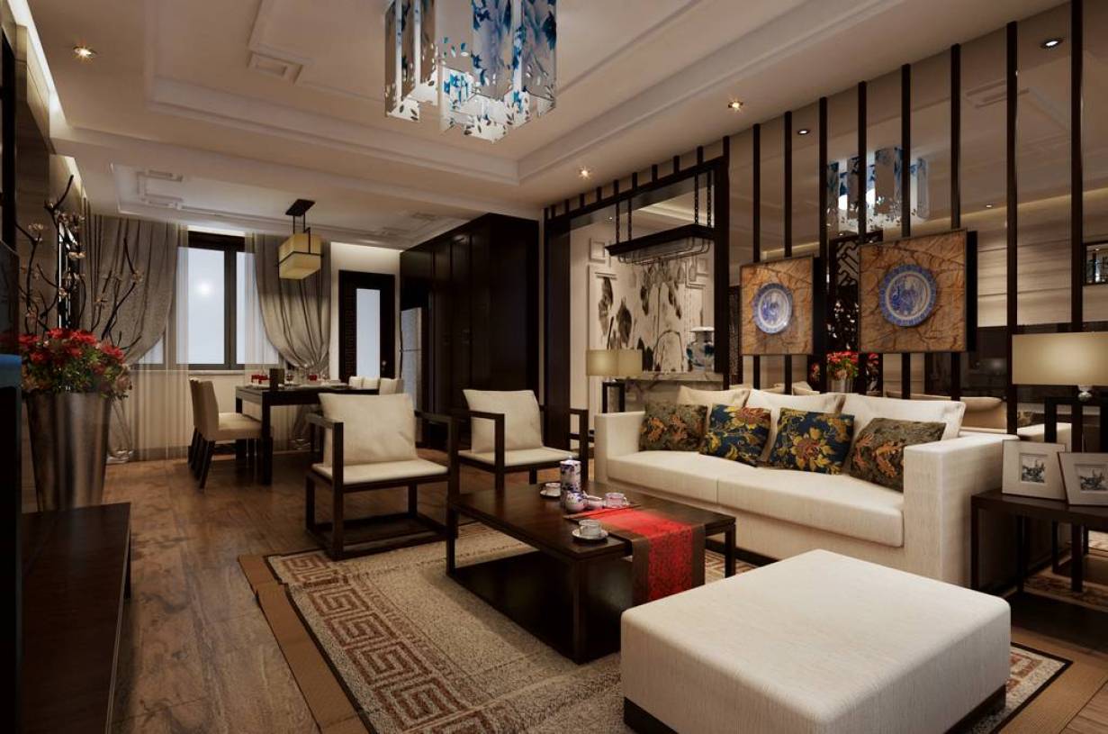 新中式风格客厅装修效果图,新中式吊顶沙发图片