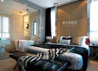 180㎡别墅后现代风格卧室背景墙装修图片-后现代风格床尾凳图片