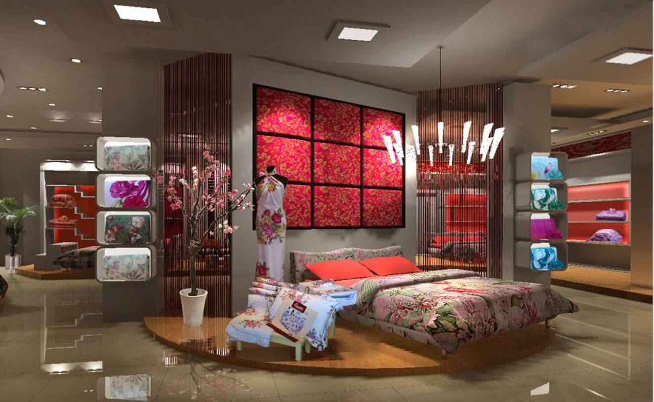 中式风格家纺店背景墙装修效果图