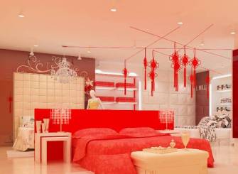 现代风格家纺店婚房布置装修图片-现代风格婚庆床品图片