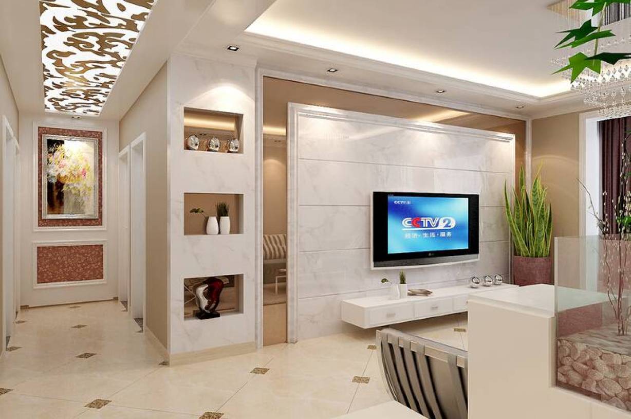 现代风格客厅电视背景墙装修效果图-现代风格电视柜图片