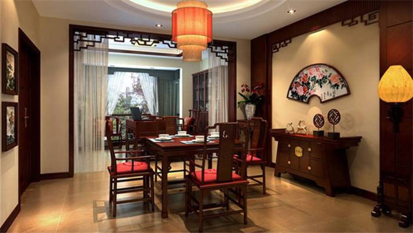 中式风格餐厅背景墙装修效果图-中式风格餐边柜图片