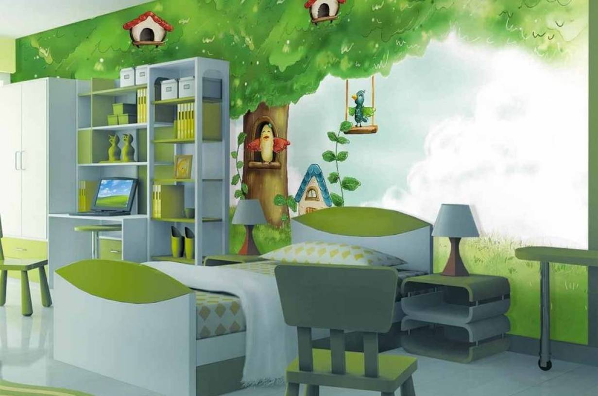 简约风格儿童房背景墙装修效果图-简约风格儿童房间壁纸图片