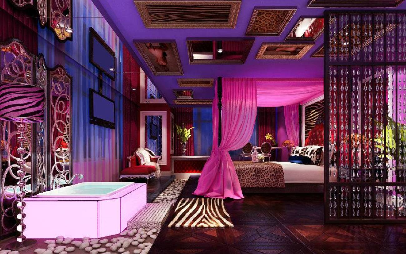 欧式风格主题酒店情侣套房装修效果图-欧式风格床图片