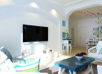 85㎡二居室地中海风格客厅电视背景墙装修效果图-地中海风格茶几图片