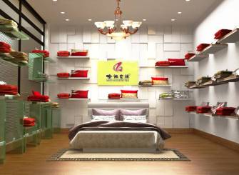 简约风格家纺店大厅背景墙装修效果图-简约风格墙上置物架图片