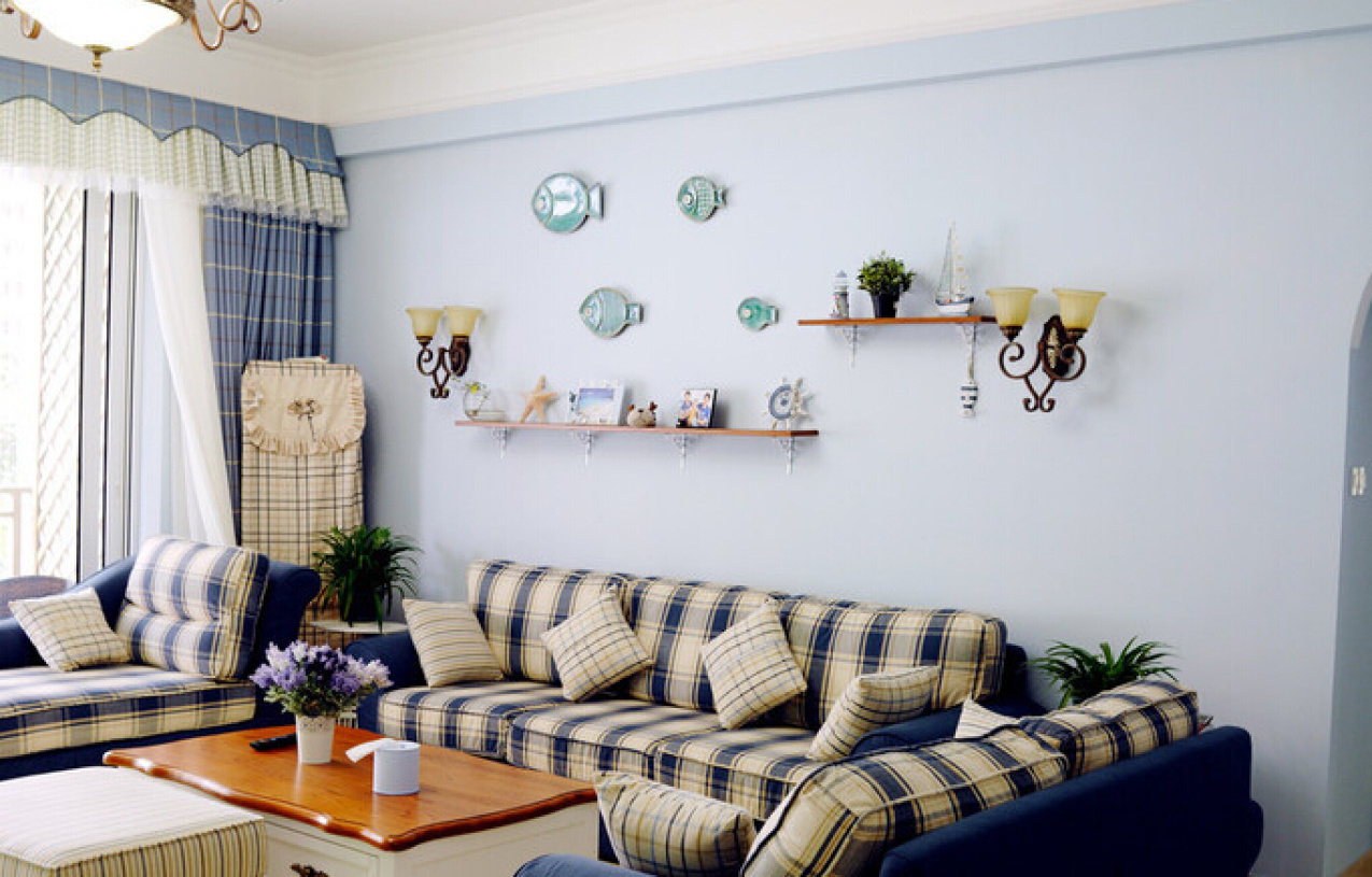 地中海风格客厅沙发背景墙装修图片-地中海风格布艺沙发图片
