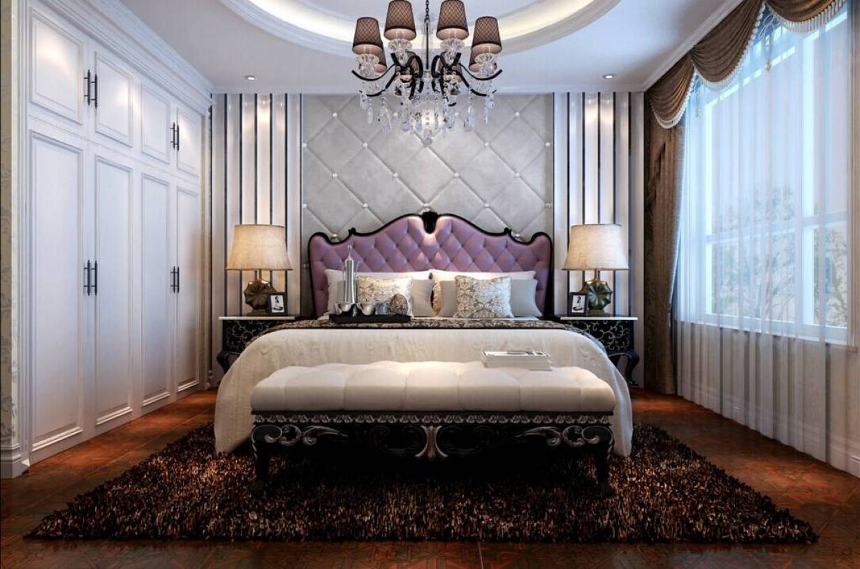 147㎡三居简欧风格卧室床头背景墙装修效果图-简欧风格床尾凳图片