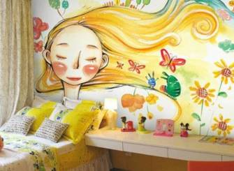 60㎡简约风格幼儿园卧室墙体彩绘图-简约风格实木床图片