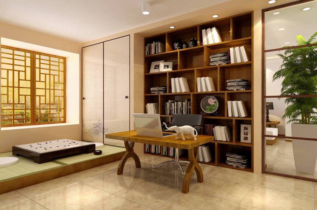新中式风格书房书柜装修效果图