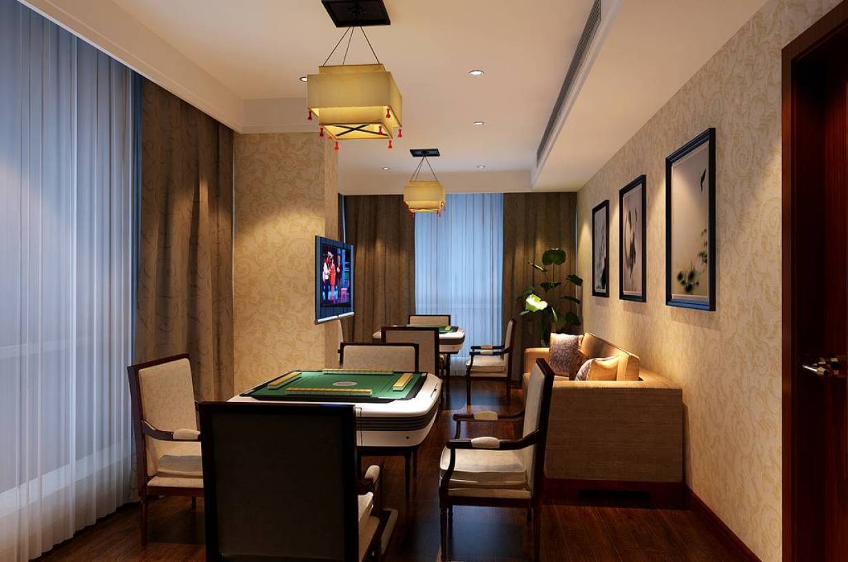 新中式风格酒店麻将室装修图片-新中式风格吊灯图片