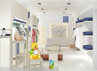 简约风格童装店服务台装修效果图-简约风格墙上置物架图片