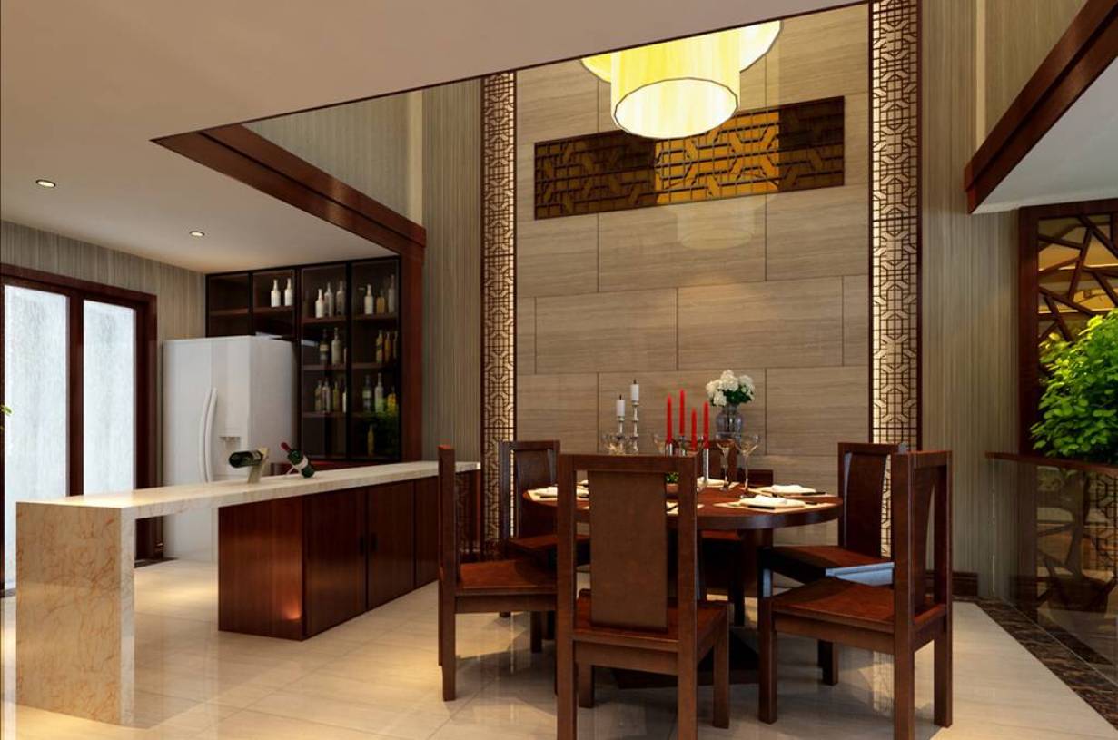 230㎡四居室新中式风格餐厅背景墙装修效果图-新中式风格实木家具图片