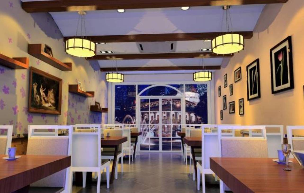 现代风格餐饮店吊顶装修效果图-现代风格餐桌椅图片