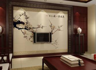中式风格客厅背景艺术陶瓷电视背景墙装修效果图