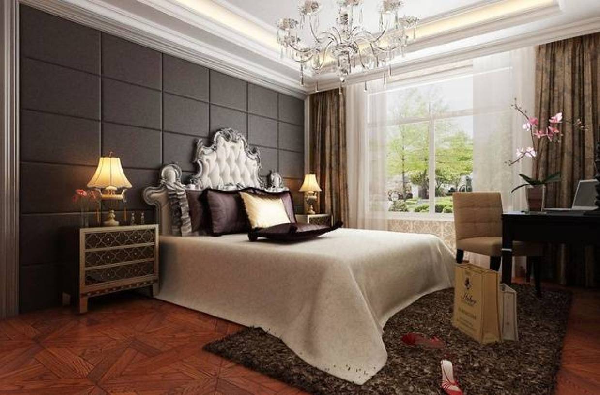 法式风格别墅卧室床头背景墙装修效果图-法式风格床图片