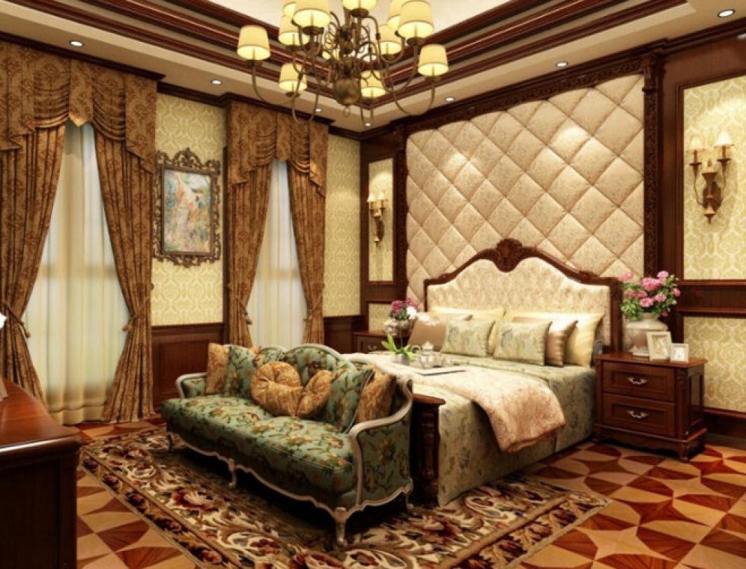 美式风格卧室背景墙装修效果图-美式风格床图片