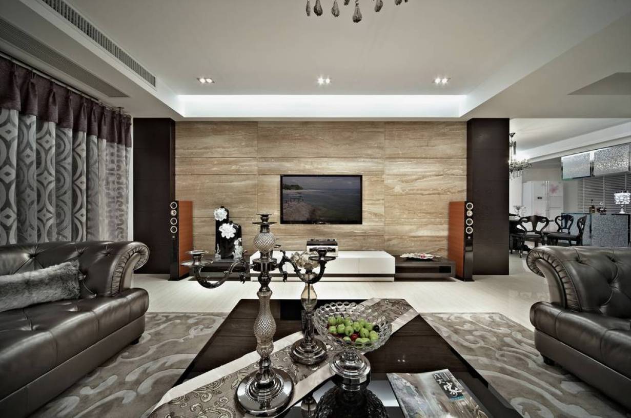 大气简洁的客厅木质电视墙设计