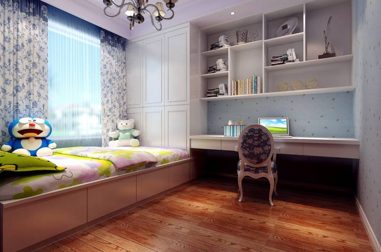 欧式风格儿童房榻榻米装修效果图-欧式风格壁柜图片-兔狗装修效果图