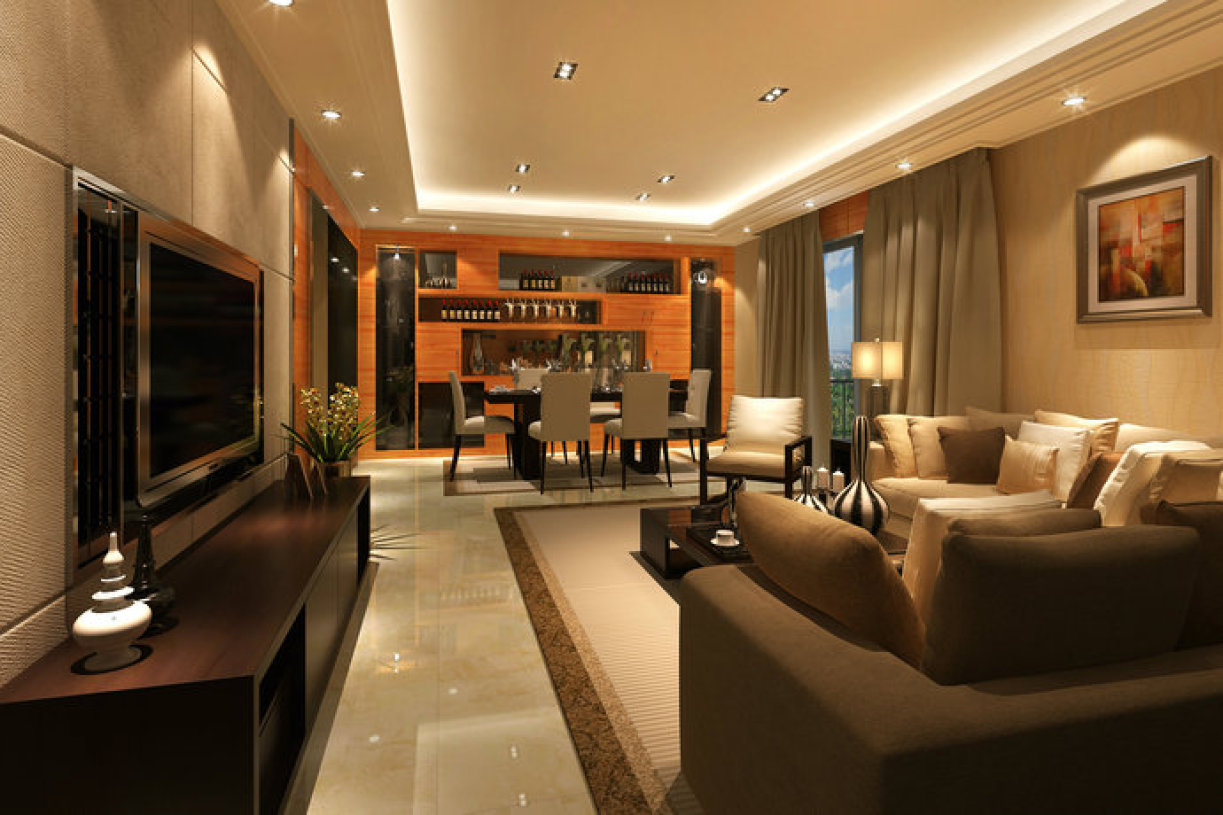 126平现代港式风格公寓客厅装修效果图