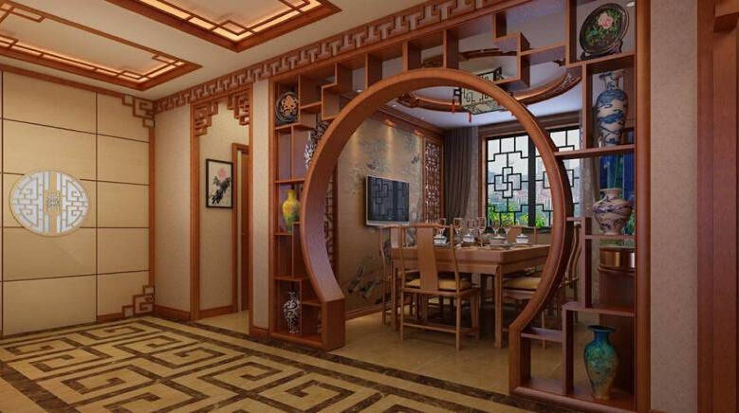 中式风格餐厅垭口装修效果图 -中式风格圆形博古架装修图片