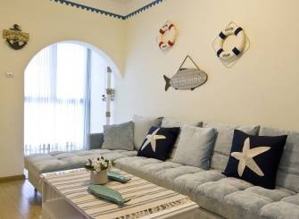 二居80平米地中海风格客厅沙发背景墙装修图片,二居80平米地中海风格茶几图片
