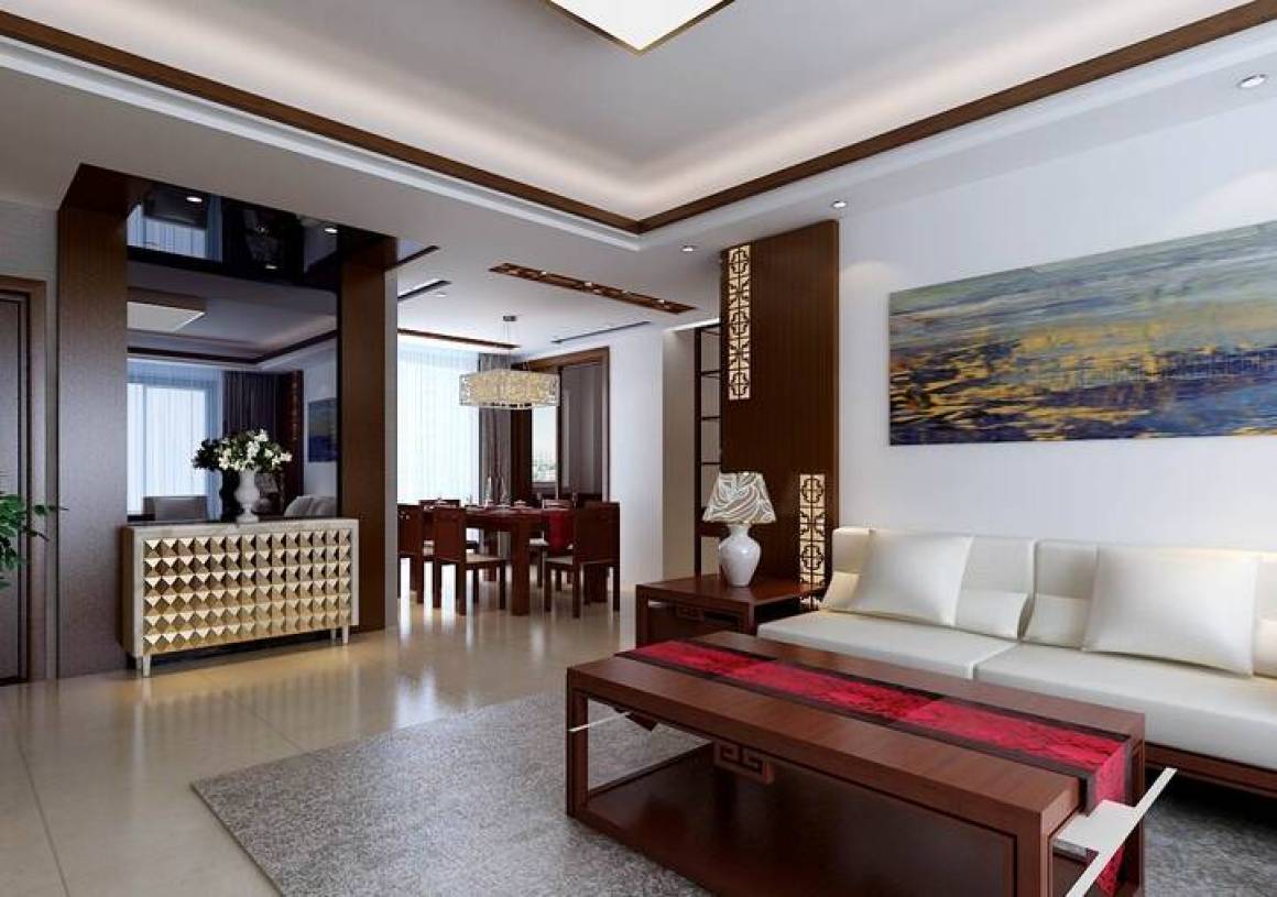 新中式风格客厅沙发背景墙装修效果图-新中式风格沙发