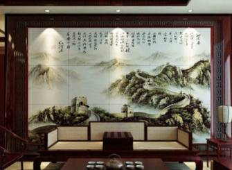 中式风格客厅瓷砖背景墙装修效果图-中式风格茶几图片