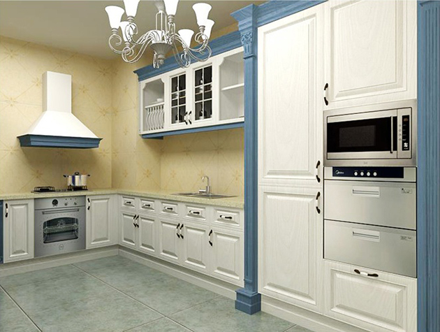 厨房的设计处处彰显着理性，简洁的线条与卷曲的吊灯，简单优雅。