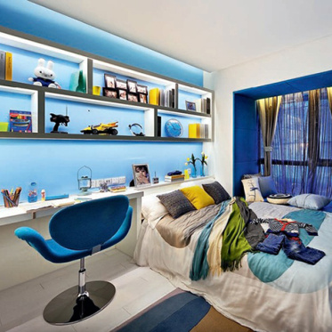 蓝色现代卧室飘窗设计