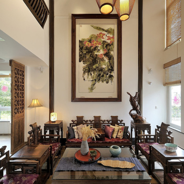 中式客厅典雅背景墙布置图