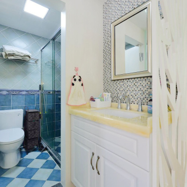 蓝色美式卫生间浴室柜精装...