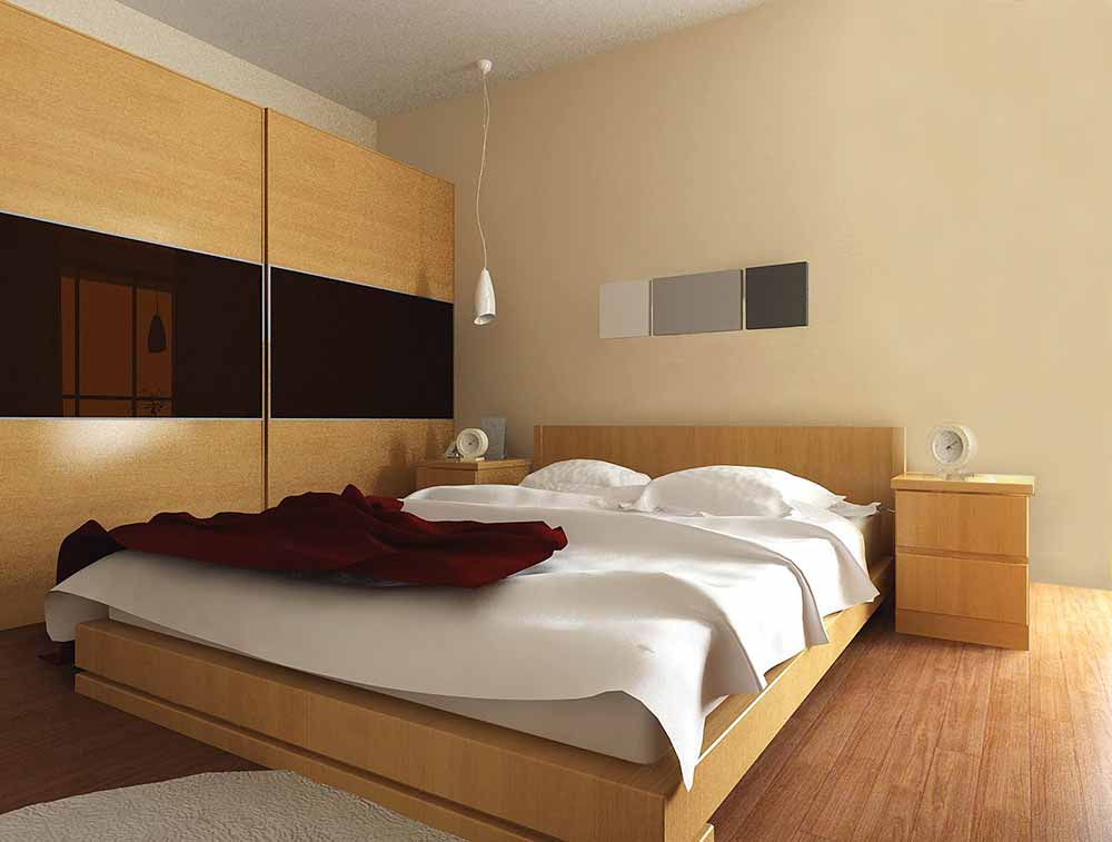 创意十足的床头灯点缀于简朴自然的卧室，打造出舒适自然的睡卧空间。