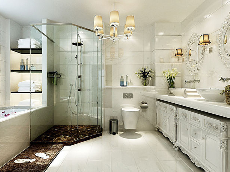 卫生间采用较浅是色系，突出整体的洁净和清爽，同时注意功能性的提高。