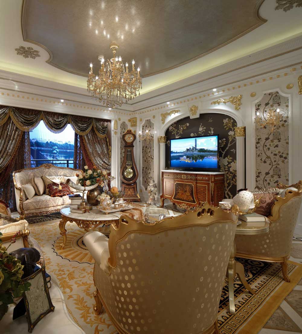客厅装饰的欧式偏东南亚风格，沙发让人有一点异域的感觉。整个客厅背景墙装修的特别有异域风味。
