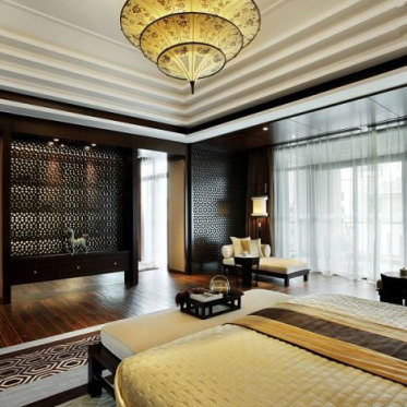 中式风格低调黑色卧室装修...