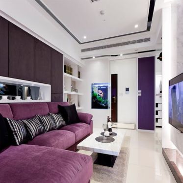 浪漫紫色魅力现代客厅装修...