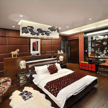 美式风格大气红色卧室装修...
