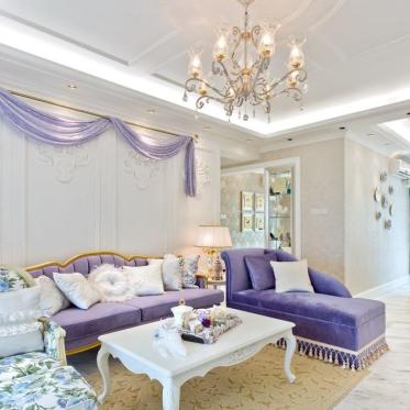 紫色时尚温馨简欧风格客厅...
