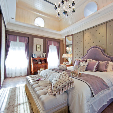 浪漫紫色欧式风格卧室装潢...