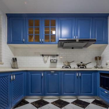 蓝色欧式风格厨房装修图片...
