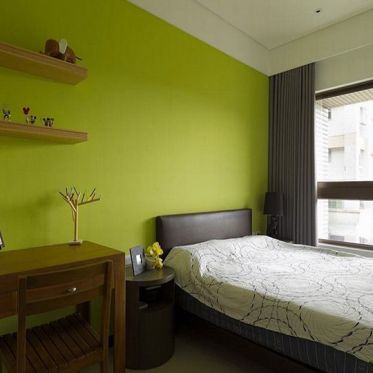 现代风格清新绿色卧室装修...